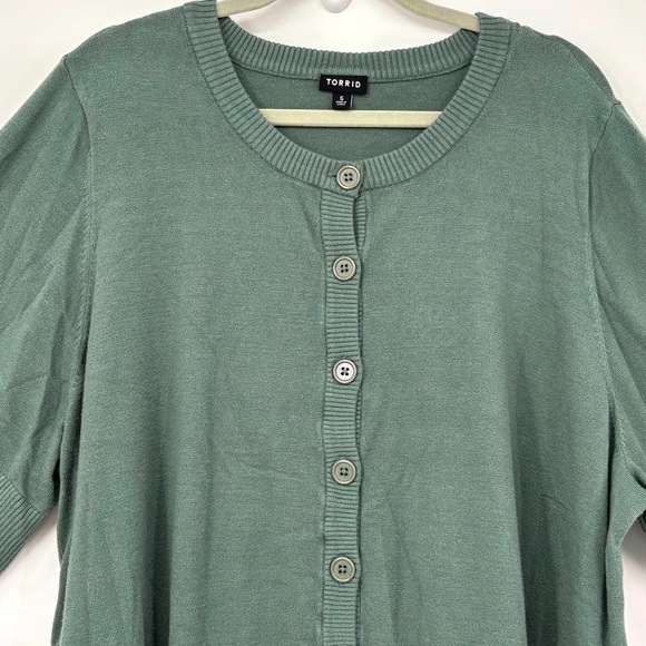 Torrid 5X 5 Green Button-Up Women's soft crew neck shrug cardigan plus office - Picture 4 of 12